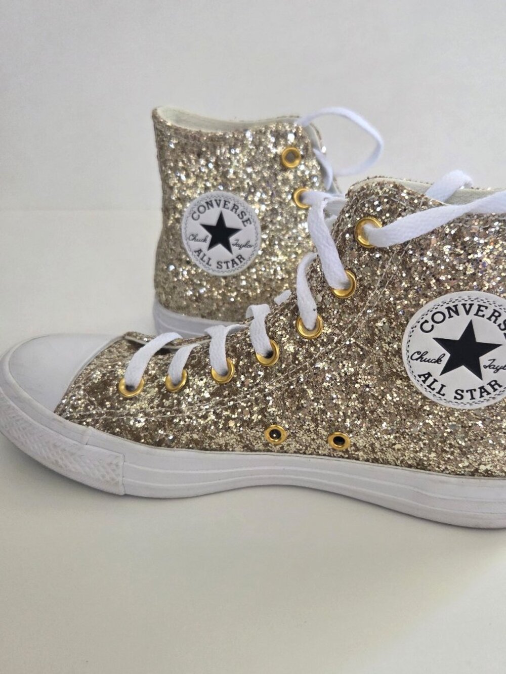Converse Chuck Taylor All Star W8 M6 High Top Gold Glitter Sparkle Barely Worn
